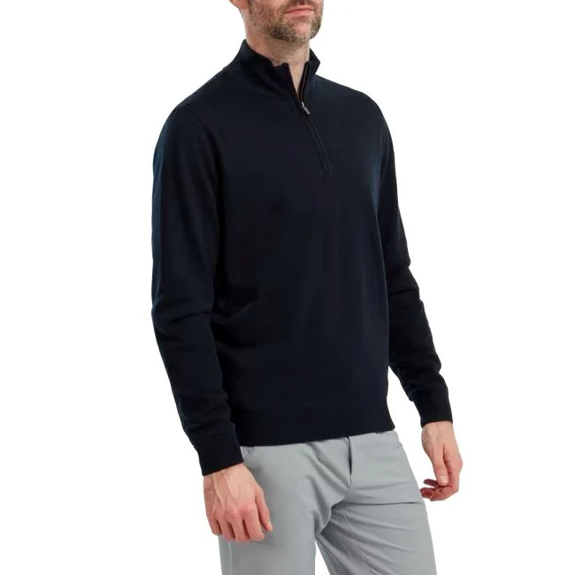 FootJoy Pullover 1/2 Zip Membrané Mélange de Laine Bleu Marine