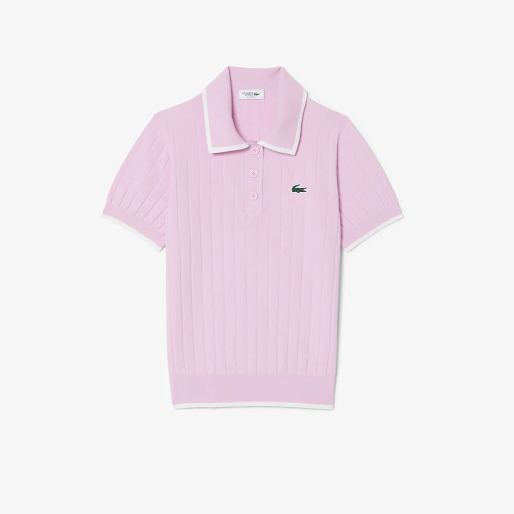 Lacoste Pull Golf col Polo manches courtes Rose Blanc