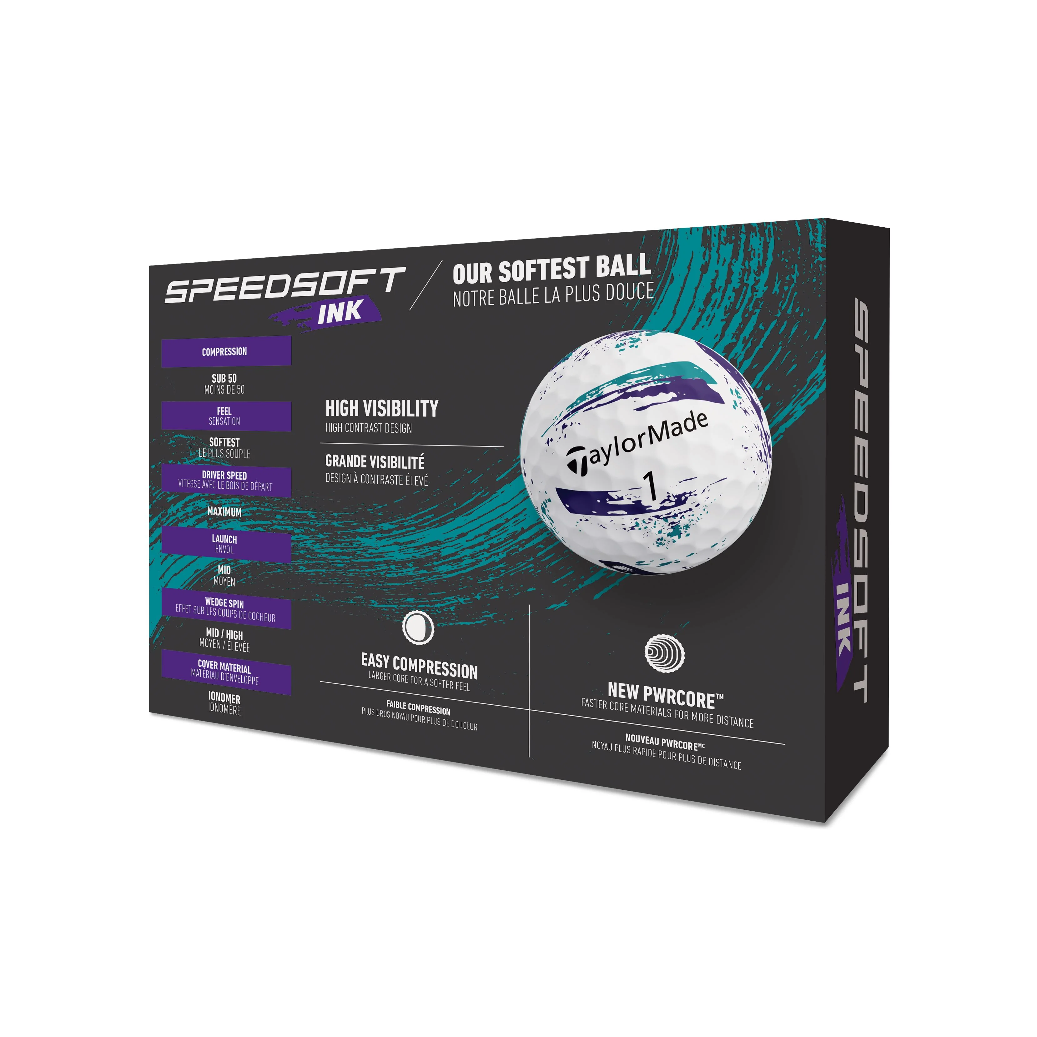 TaylorMade Balles SpeedSoft Ink Violet/Turquoise 2026 (Boite de 12) - Image 7